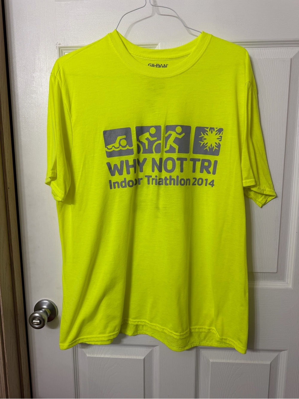 Gildan Neon Yellow 'Why Not Tri' Indoor Triathlon Tee
